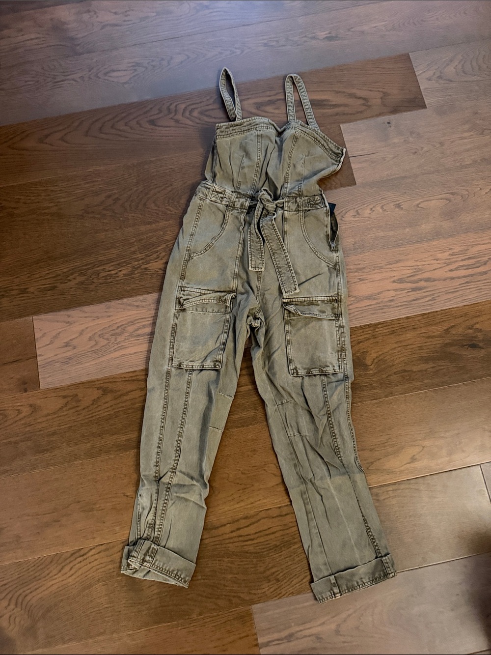 Free People Olive Utility Cargo Jumpsuit